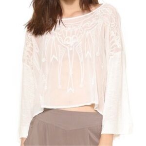 Free People Embroidered Bell Sleeve Blouse XS